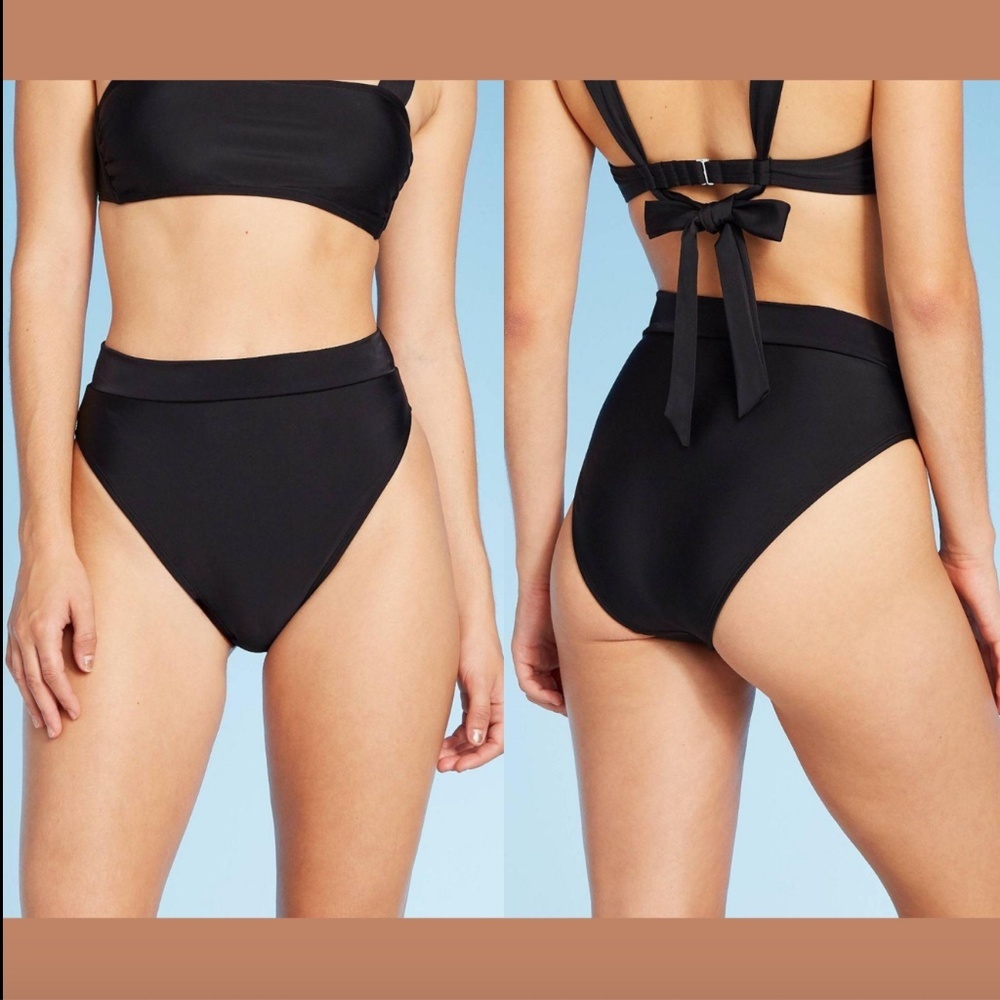 NEW‎ $18 Xhilaration Black High Leg High Waist Bikini Bottoms [ Small ] #3363